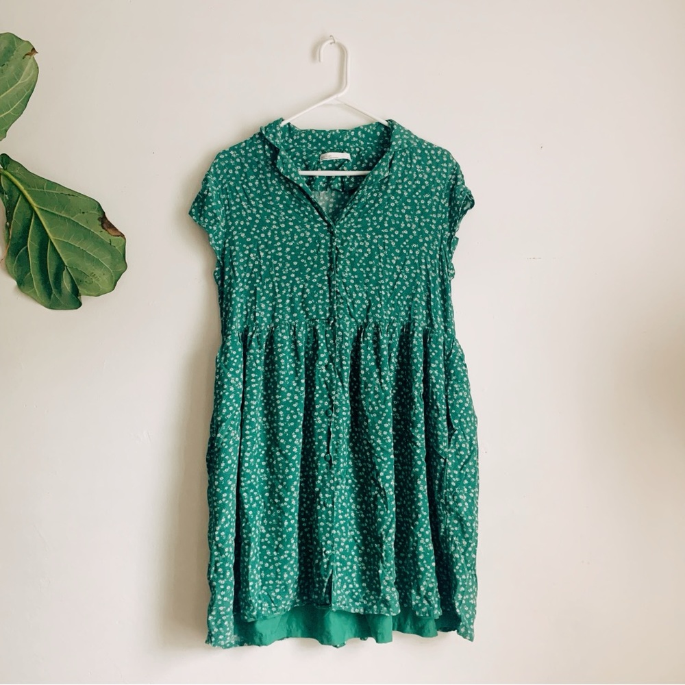 Oak + Fort ditsy floral green mini dress M